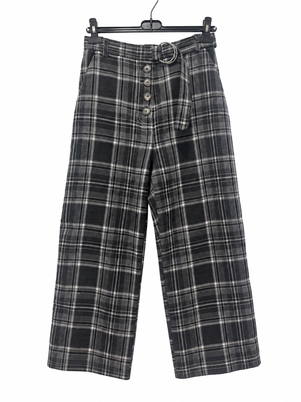 Topshop Black & Grey Plaid High-Waisted Wide-Leg Pants Size 8